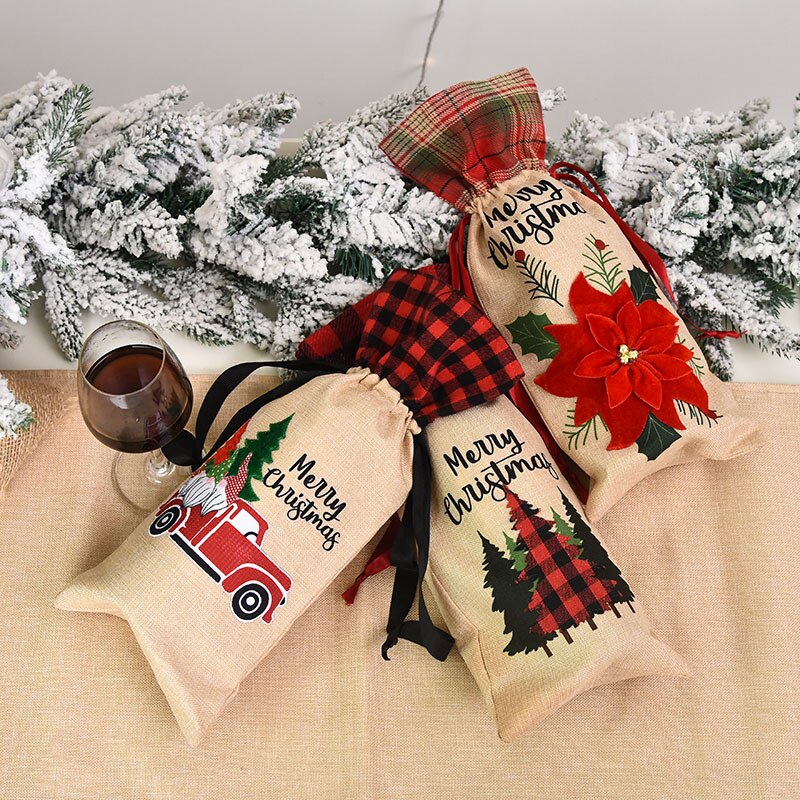 Christmas Wine Bag With Drawstring