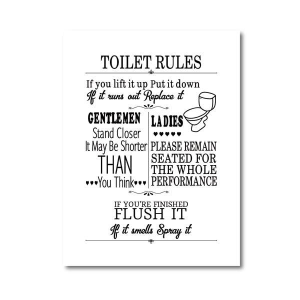 Bathroom Rules Sign Toilet Wall Art