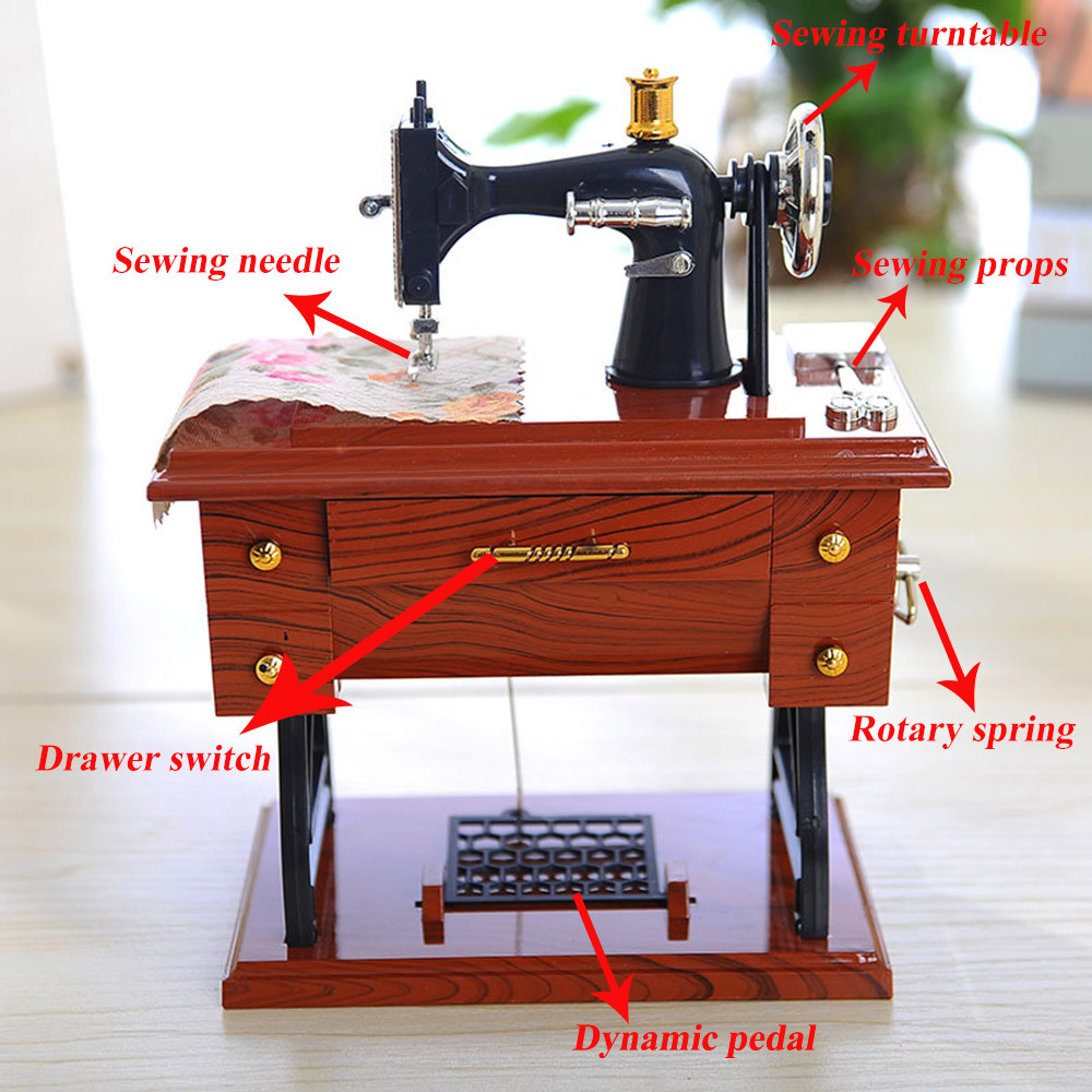 Vintage Music Box Sewing Machine Design