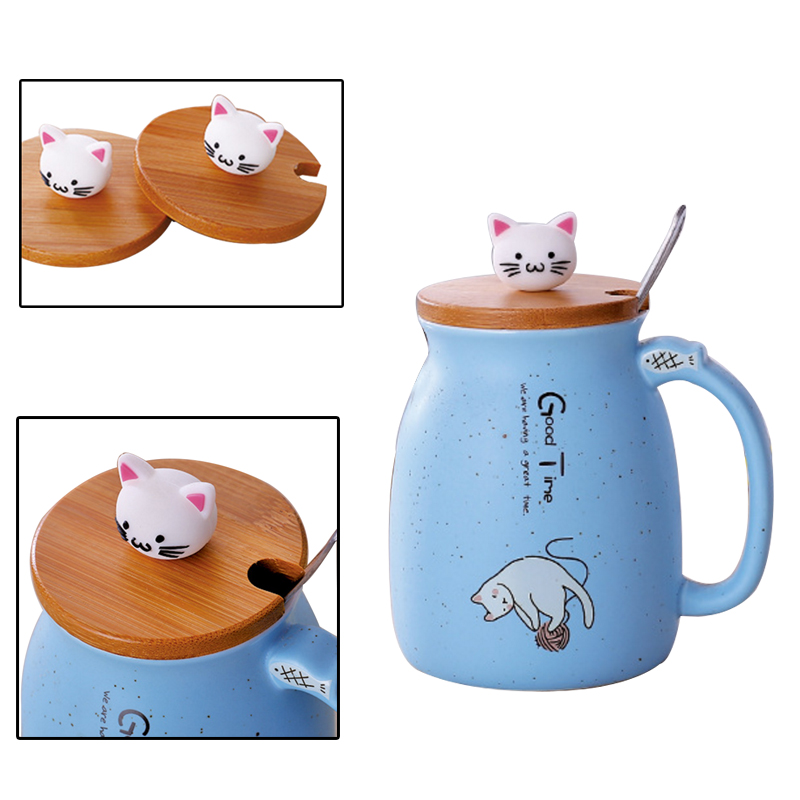 Ceramic Coffee Mug with Lid Cat Design