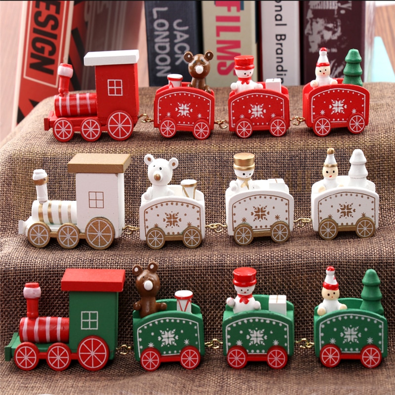 Christmas Train Decorations Painted Wood