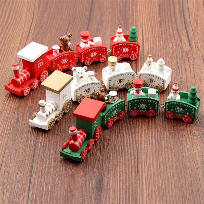 Christmas Train Decorations Painted Wood