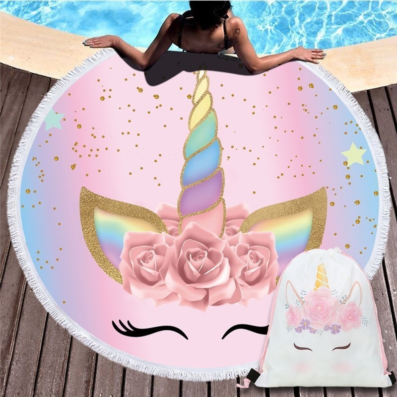 Round Beach Towel Unicorn Print