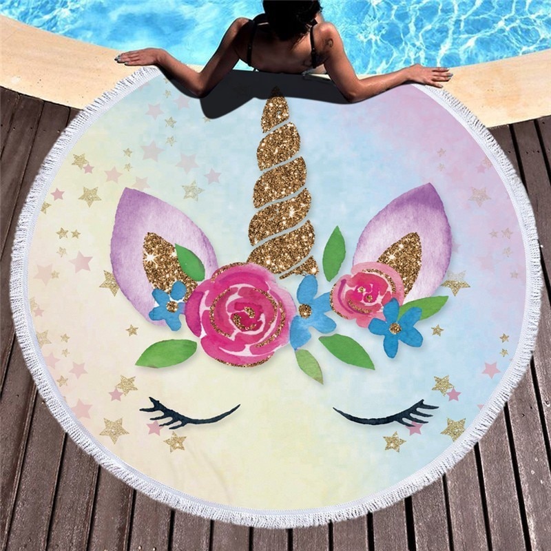 Round Beach Towel Unicorn Print