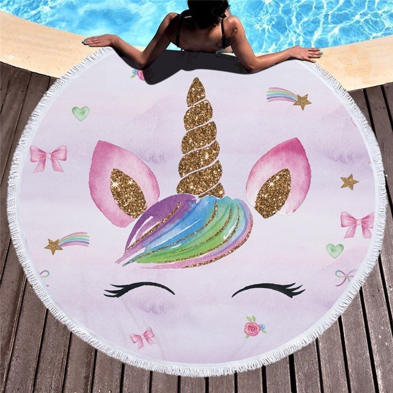 Round Beach Towel Unicorn Print