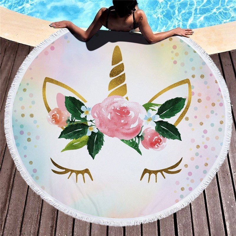 Round Beach Towel Unicorn Print