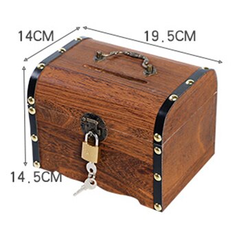 Coin Chest Wooden Vintage Money Box with Padlock