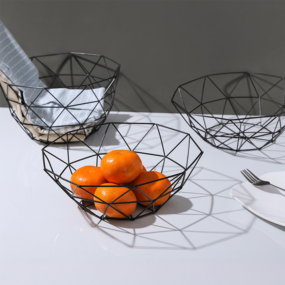 Metal Fruit Basket Geometric Style