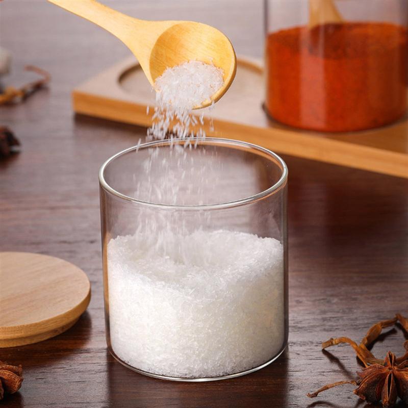 Glass Jar with Spoon and Wooden Lid