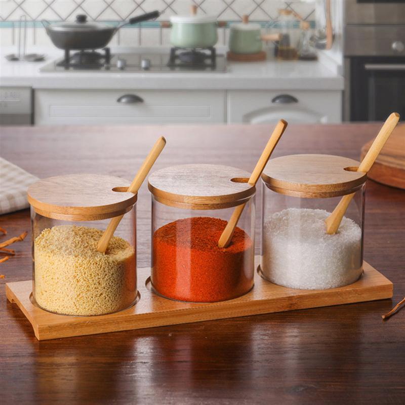 Glass Jar with Spoon and Wooden Lid