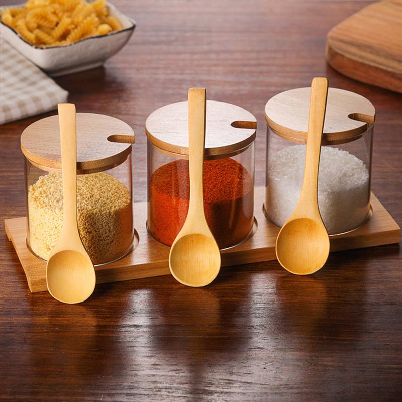 Glass Jar with Spoon and Wooden Lid