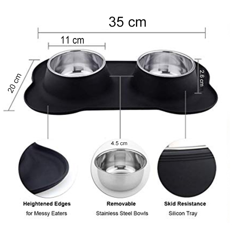 Dog Water Bowl Mat with Two Bowls