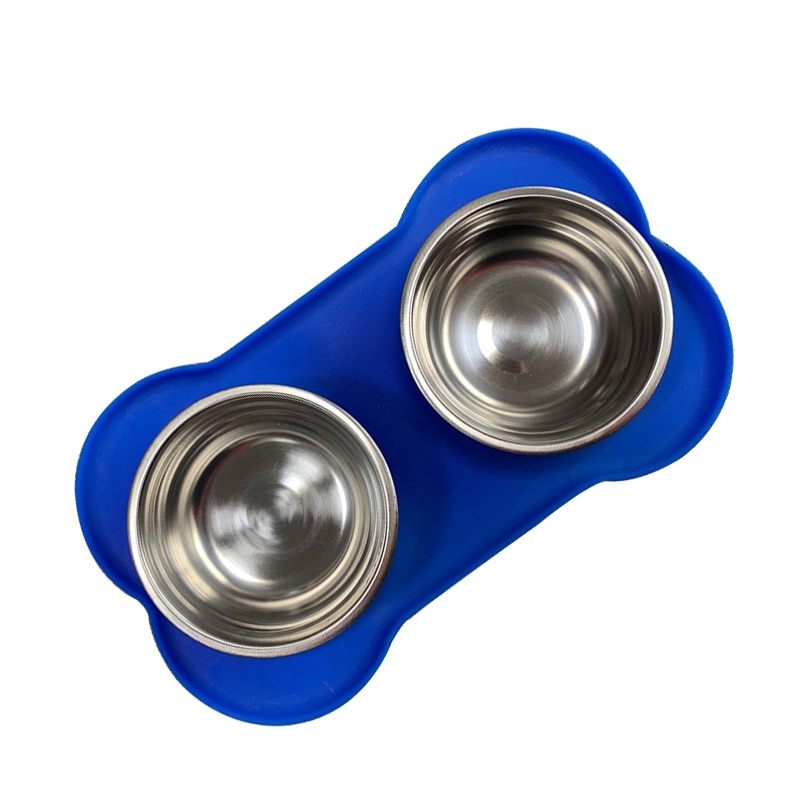 Dog Water Bowl Mat with Two Bowls