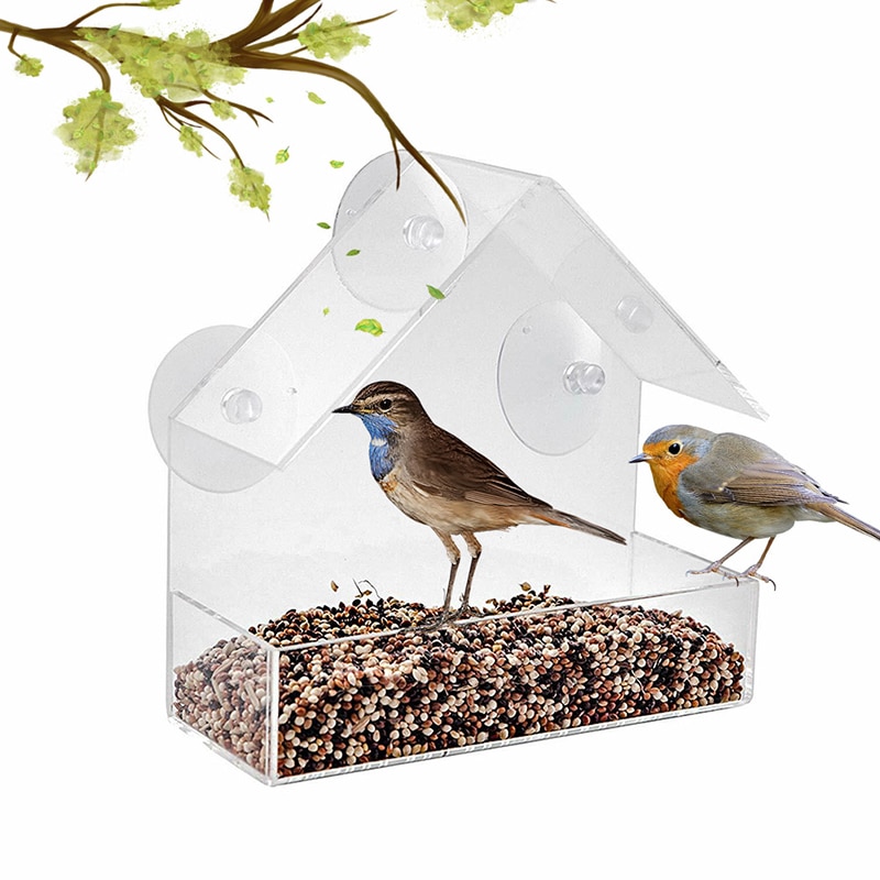 Clear Birdhouse Window Shelter Feeder