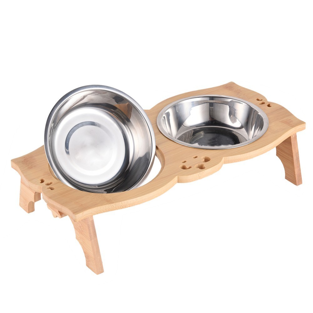 Wooden Dog Bowl Stand Dual-Slot