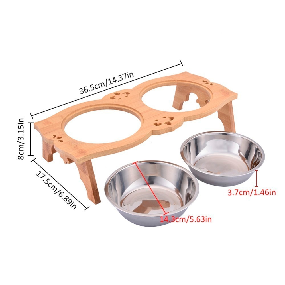 Wooden Dog Bowl Stand Dual-Slot