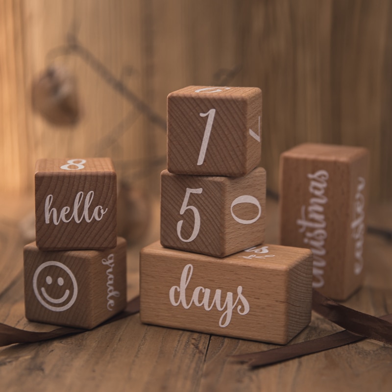 Wooden Baby Milestone Blocks (6 pcs)