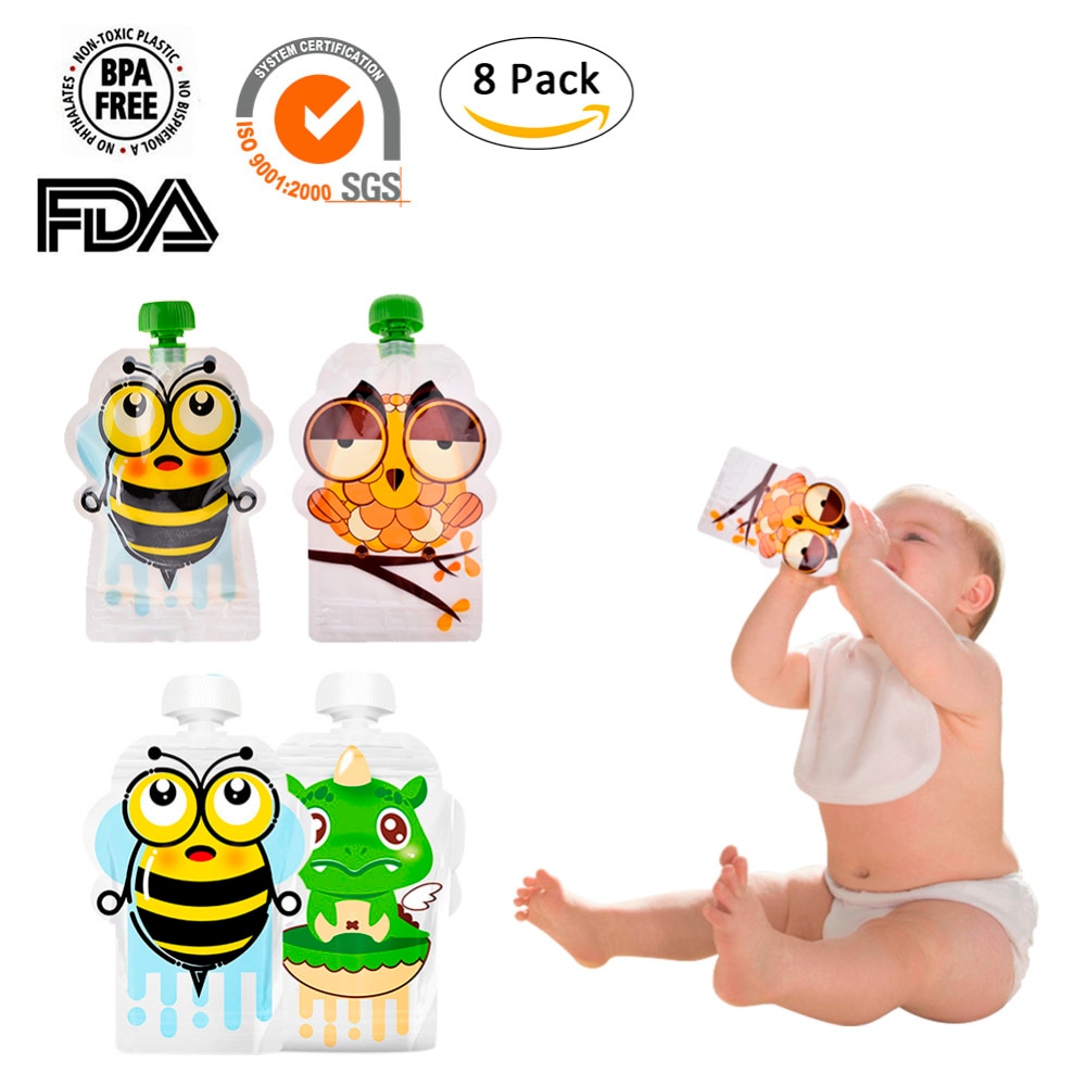 8pcs Baby Food Pouches Reusable Bags