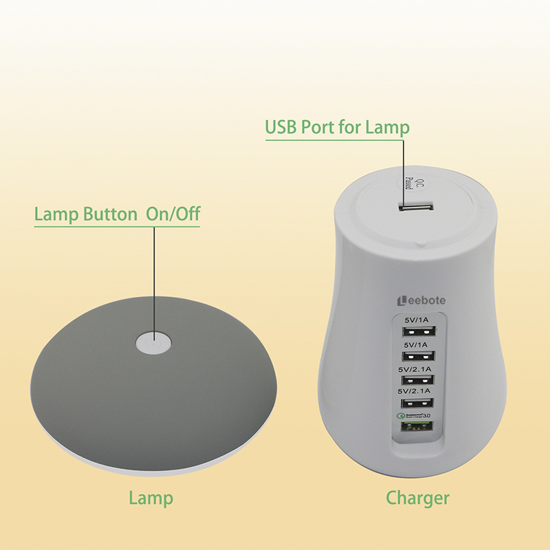 5-Port USB Charging Station Dock with Mushroom LED Night Light